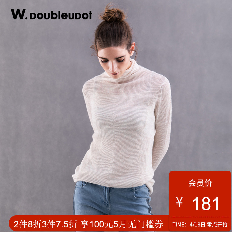 W.doubleudot达点秋冬新品韩版女简约长袖宽松款针织衫WK6SP1510