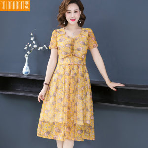 中老年女夏天雪纺连衣裙中年衣服装2019新款妈妈夏装30岁40裙子50