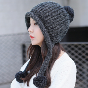 帽子女冬天韩版潮可爱保暖针织帽女士韩国时尚百搭加绒护耳毛线帽