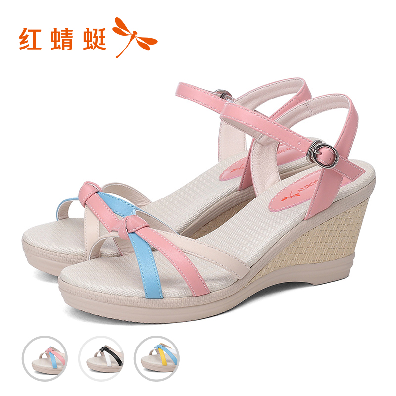 Red summer of female of dragonfly sandals the new style of ascent heel ascent put together to connect a word to take to take to button up women's shoes to break pure Cang of code with thick bottom women's shoes 5 dollars - intl