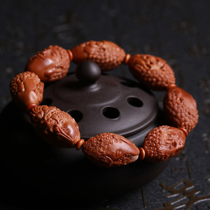 苏勇橄榄胡雕刻手串一念之间男女橄榄核核雕文玩佛珠 span class=h>