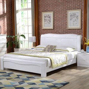 中式白色实木床图片