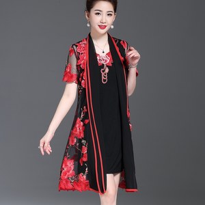 夏季新款婚礼妈妈装套装连衣裙高档喜婆婆婚宴