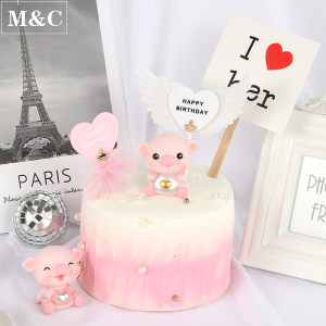 猪年宝宝生日蛋糕装饰摆件粉色存钱罐猪儿童玩