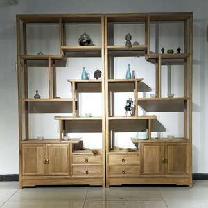 简约新中式禅意免漆烫蜡老榆木多宝阁书架书柜展示柜茶叶柜