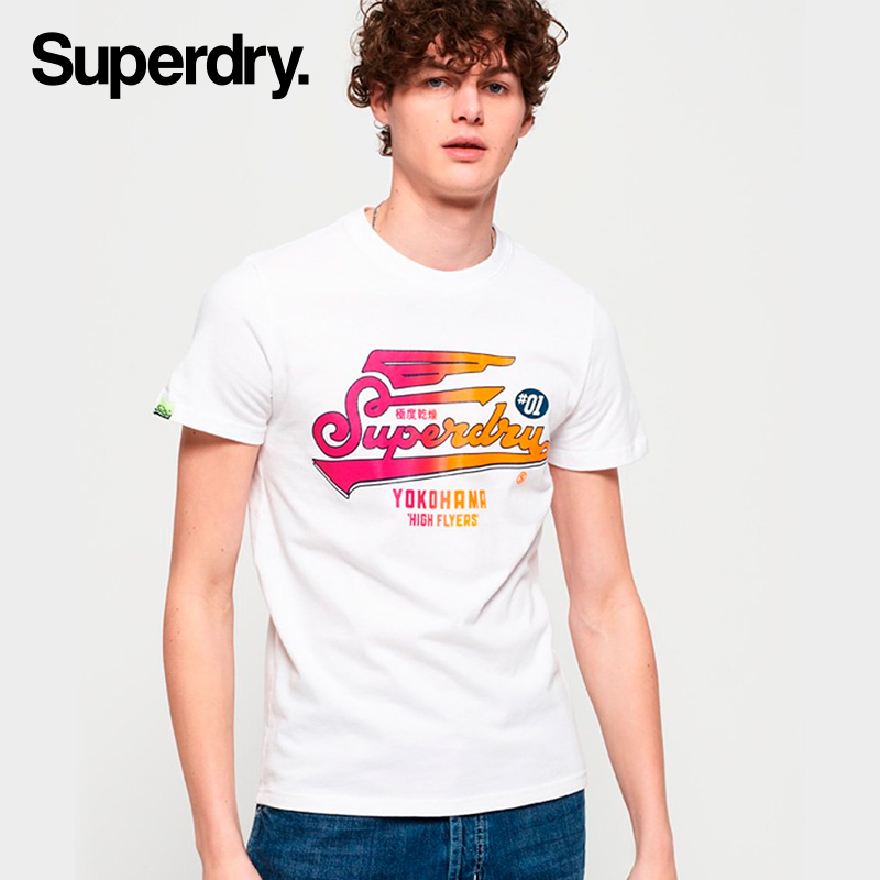 英国SuperdryT恤男2019春夏新品潮牌短袖渐变裂纹印花极度干燥