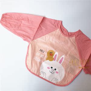 布朗尼熊儿童防水罩衣宝宝反穿衣可爱卡通图案吃饭衣长袖免洗饭兜