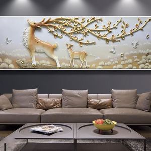 立体浮雕客厅装饰画现代简约发财鹿挂画高档大气沙发背景墙壁画