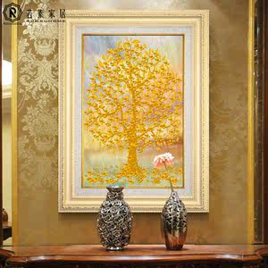 招财鹿入户玄关装饰画山水过道走廊挂画风水寓