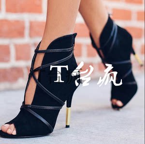  span class=h>女鞋 /span> 凉鞋 鱼嘴鞋带子黑色 超高跟 走秀鞋 舞台