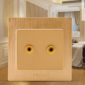 德力西音响插座 span class=h>面板 /span>86型拉丝金色二位音箱 span