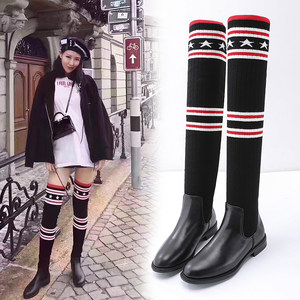 2017秋冬新款明星张天爱同款鞋针织弹力过膝