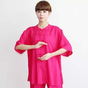 健道太极服女夏季纯棉太极服男女棉绸短袖中老