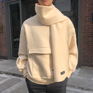 两件套圆领套头抓绒 span class=h>卫衣 /span>男 搭配围巾