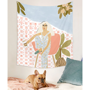 插画少女挂毯挂布ins背景布ins风卧室房间宿舍床头装饰网红拍照墙