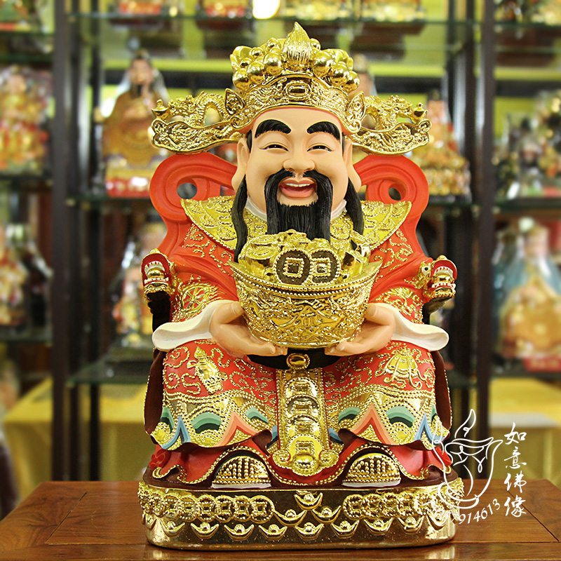 价格优惠 佛教用品树脂佛像 贴金彩绘树脂财神 元宝红衣财神爷