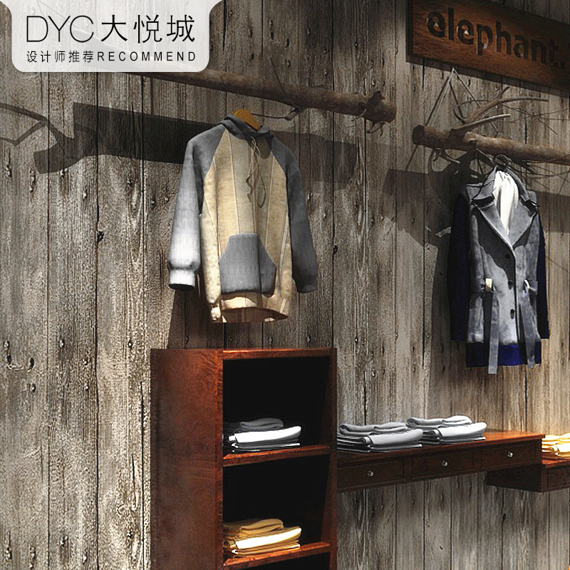 复古新中式仿木头木板纹木纹墙纸酒吧古典仿古怀旧女装服装店壁纸