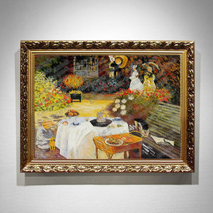 莫奈油画 《花园里的午餐 》 欧式餐厅装饰画美式客厅挂画名画