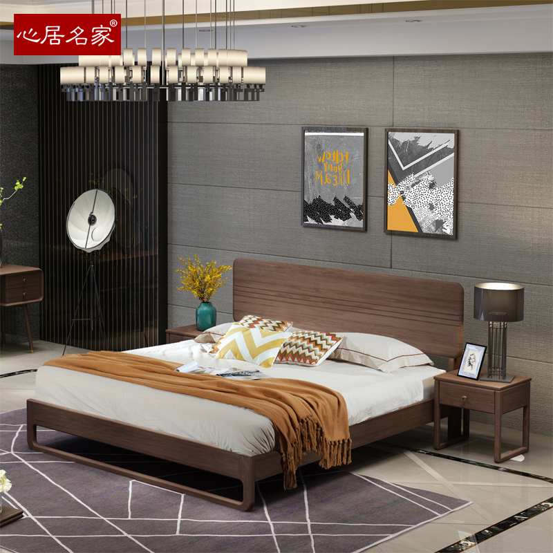 心居名家北欧实木双人床进口优质楠木卧室家具现代简约婚床1.8米