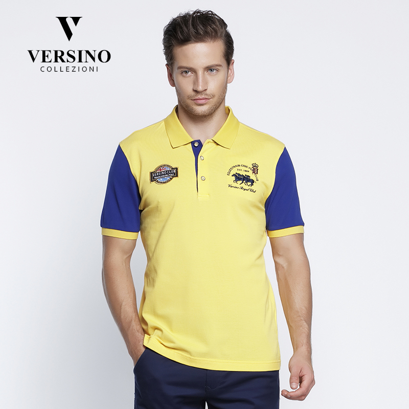 versino/梵思诺2018夏季新品男士撞色纯色翻领纯棉短袖T恤衫POLO