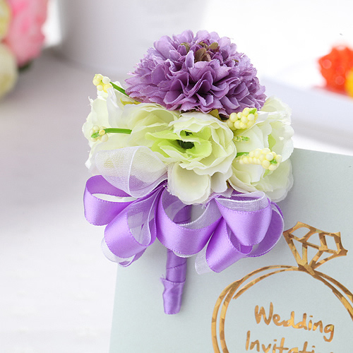 结婚胸花 新人手腕花结婚商务婚礼庆典樱花仿真花韩式欧式紫色