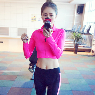朴信惠同款长袖开衫短款露脐装运动跑步速干弹力瑜伽健身小外套女