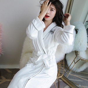 秋冬萝莉性感睡袍女珊瑚绒加厚韩版甜美可爱白色法兰绒 span class=h>