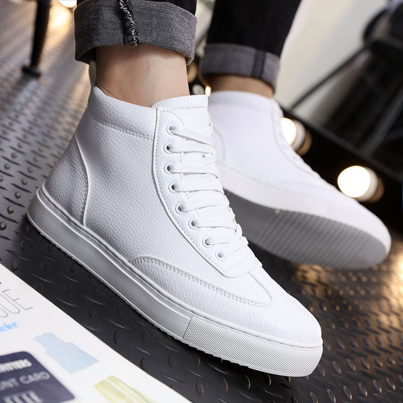 高帮鞋男板鞋韩版休闲鞋圆头白色厚底学生鞋春季百搭小白鞋单鞋潮