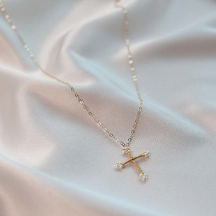 祈祷 纯手工14k包金天然淡水珍珠十字架小众设计品牌项链锁骨链女