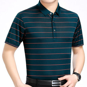 高端夏季男士真丝T恤衫短袖翻领桑蚕丝上衣男