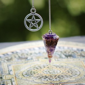 美国进口奥根handmade㊣高频振动奥罡紫水晶灵摆占卜能量吊坠