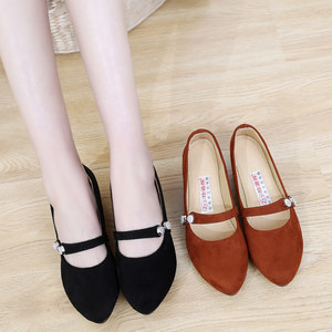 老北京布鞋2018早春季新款女瓢鞋水钻中跟粗