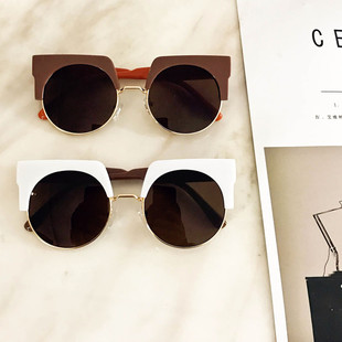 个性猫眼白眉墨镜大框13c阿希哥同款潮欧美复古圆框太阳镜女眼镜