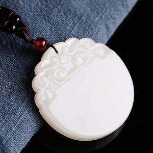 转运和田玉吊坠羊脂玉白玉佩玉器挂件籽料玉牌带绳子玉项链男女款