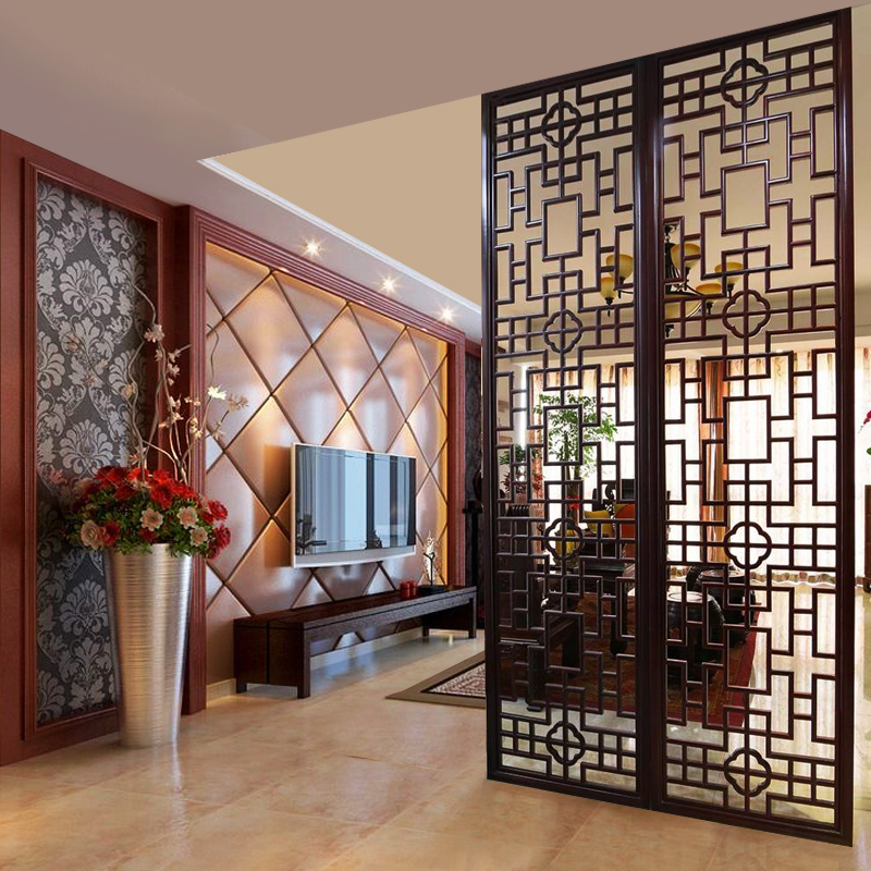 东阳木雕花格隔断镂空实木背景墙玄关屏风客厅中式装修仿古门窗木