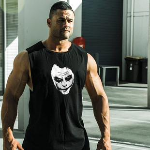 小丑健身背心男式无袖坎肩速干宽松宽肩圆领砍袖t恤训练透气柔软