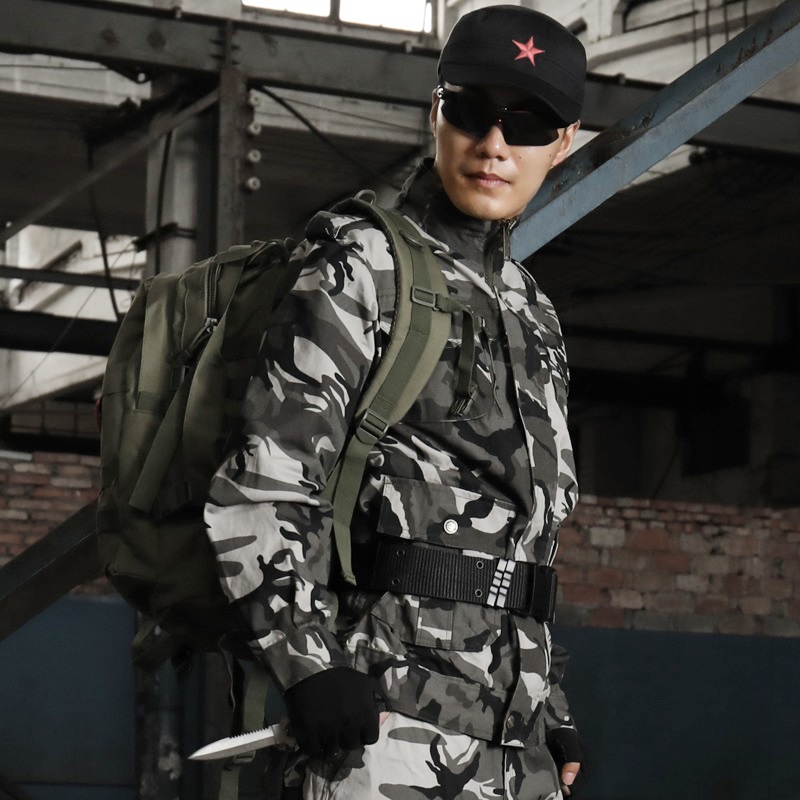 山地兵101空降师迷彩服套装户外休闲多袋纯棉男士黑白灰军迷服装