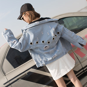 2018春秋新款韩版bf破洞中长款牛仔外套女学