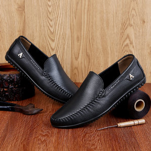 品牌男鞋夏季真皮休闲皮鞋男士软底豆豆鞋牛皮