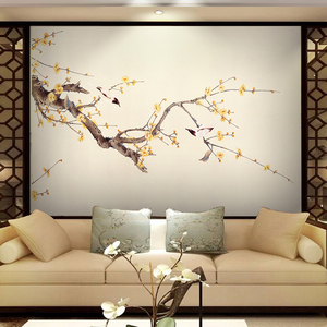  span class=h>壁画 /span>客厅沙发电视背景墙壁纸工笔梅花喜鹊 span