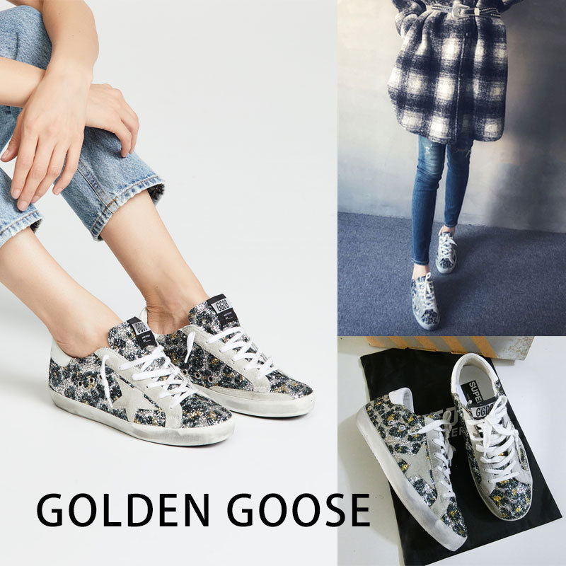 美国代购GOLDEN GOOSE GGDB意大利产亮片灰星白尾小脏鞋女单鞋