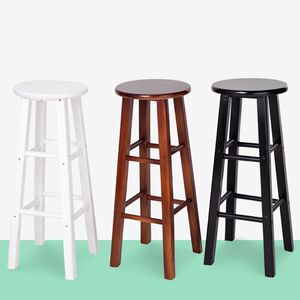 玮琪凳子圆形高腿高脚有圆角木组装餐坐桌子木制高脚椅子餐桌凳无