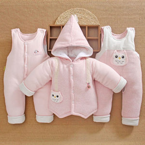 婴儿冬季棉衣套装女0一1岁秋冬新生儿衣服加