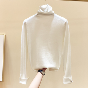 2018秋季新款韩国修身显瘦 span class=h>纯色 /span>袖子纽扣长袖 