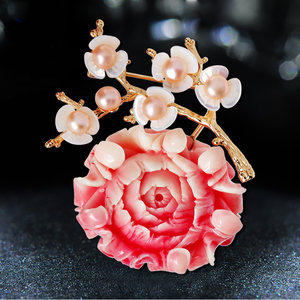 西凉妃子品牌首饰 高档天然淡水珍珠 天然贝壳仿真梅花胸针胸花