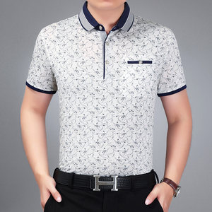 夏装中老年男polo衫短袖爸爸中年男装纯棉翻领