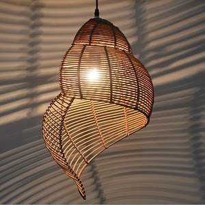 中式吊灯 海螺灯创意艺术东南亚餐厅阳台灯具 简约田园藤编藤艺吊