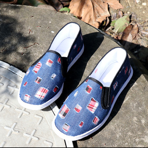 老北京布鞋纯手工千层底 破洞牛仔布休闲一脚蹬帆布单鞋男女秋冬