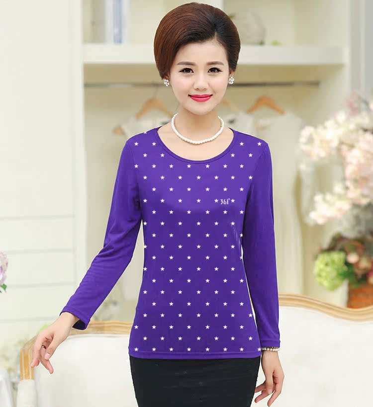 秋季妈妈长袖纯棉t恤女中老年女装40-50岁中年妇女打底衫棉质上衣