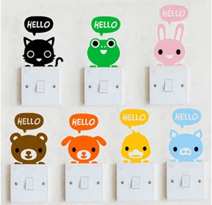 小黑猫小猪兔子小熊小狗青蛙鸭子开关贴插座贴卡通墙贴随意贴  span